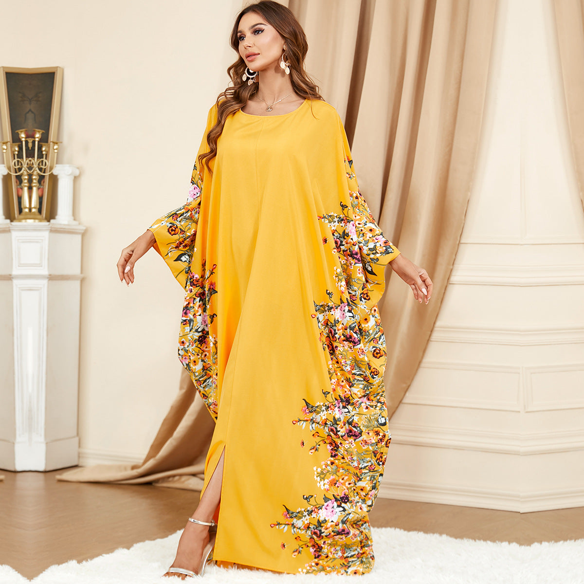 Middle East Yellow Bat Sleeve Plus Size Dress